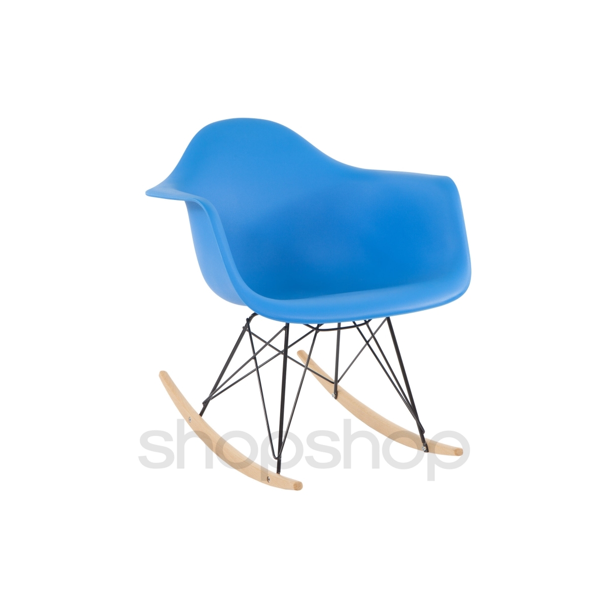 Cadeira Eames Eiffel Balanço - Base Metal Preto e Madeira Clara - Cor Azul