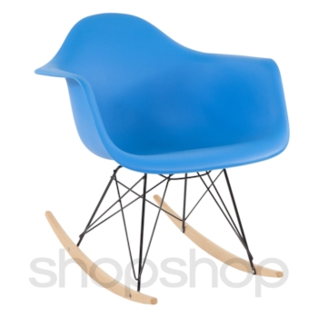 Cadeira Eames Eiffel Balanço - Base Metal Preto e Madeira Clara - Cor Azul