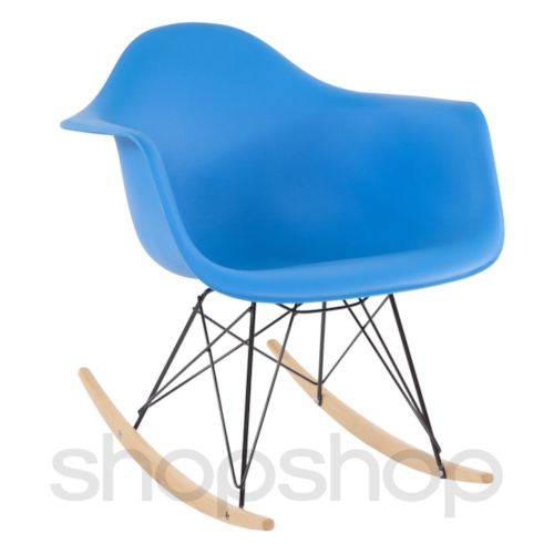 Cadeira Eames Eiffel Balanço - Base Metal Preto e Madeira Clara - Cor Azul