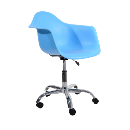 Cadeira Eiffel Com Braços - Base de Rodízios Cromada - Assento em Polipropileno - Cor Azul Médio Cadeira Eiffel Com Braços - Base de Rodízios Cromada - Assento em Polipropileno - Cor Azul Médio