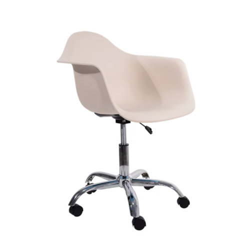 Cadeira Eiffel Com Braços - Base de Rodízios Cromada - Assento em Polipropileno - Cor Bege Cadeira Eiffel Com Braços - Base de Rodízios Cromada - Assento em Polipropileno - Cor Bege