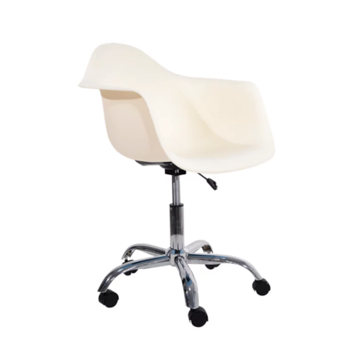 Cadeira Eiffel Com Braços - Base de Rodízios Cromada - Assento em Polipropileno - Cor Creme Cadeira Eiffel Com Braços - Base de Rodízios Cromada - Assento em Polipropileno - Cor Creme