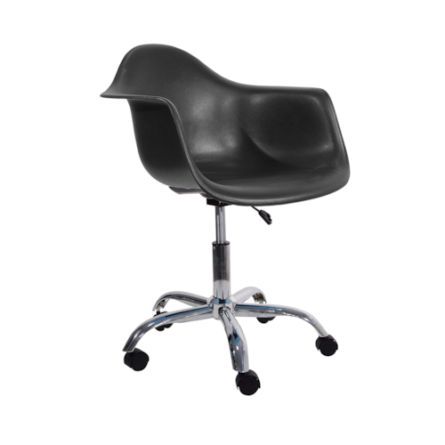 Cadeira Eiffel Com Braços - Base de Rodízios Cromada - Assento em Polipropileno - Cor Preta Cadeira Eiffel Com Braços - Base de Rodízios Cromada - Assento em Polipropileno - Cor Preta