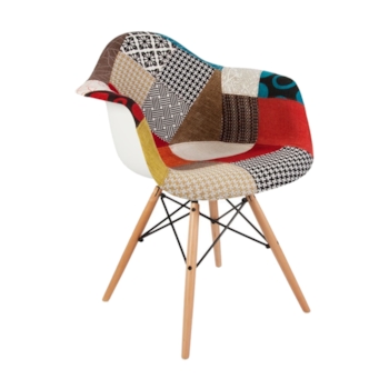 Cadeira Eiffel Com Braços - Base Madeira - Assento Patchwork 2 Losango (frente)