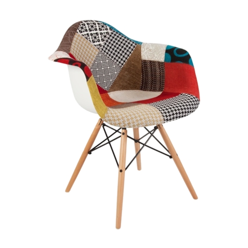Cadeira Eiffel Com Braços - Base Madeira - Assento Patchwork 2 Losango (frente)