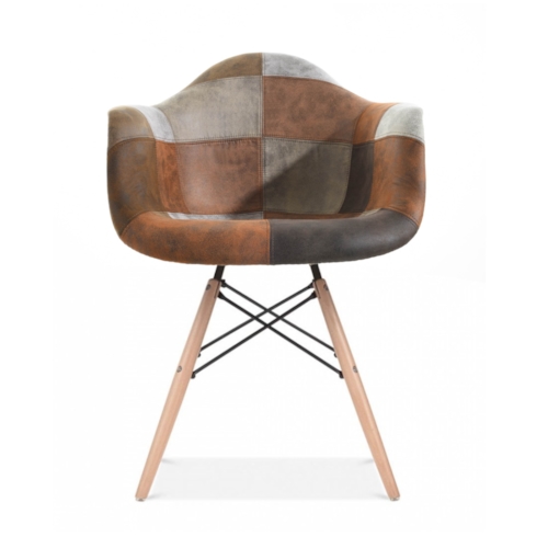 Cadeira Eiffel Com Braços - Base Madeira - Assento Patchwork Caramelo (frente e verso)