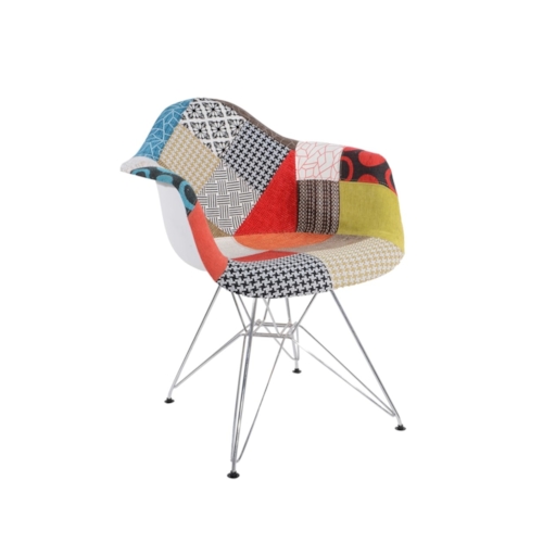 Cadeira Eiffel Com Braços - Base Metal - Assento Patchwork 2