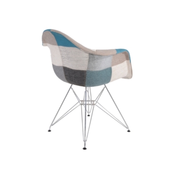 Cadeira Eiffel Com Braços - Base Metal - Assento Patchwork Azul E Cinza