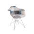Cadeira Eiffel Com Braços - Base Metal Cromada - Assento Patchwork Azul E Cinza (frente e verso)
