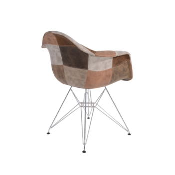 Cadeira Eiffel Com Braços - Base Metal - Assento Patchwork Caramelo