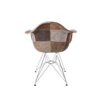 Cadeira Eiffel Com Braços - Base Metal - Assento Patchwork Caramelo