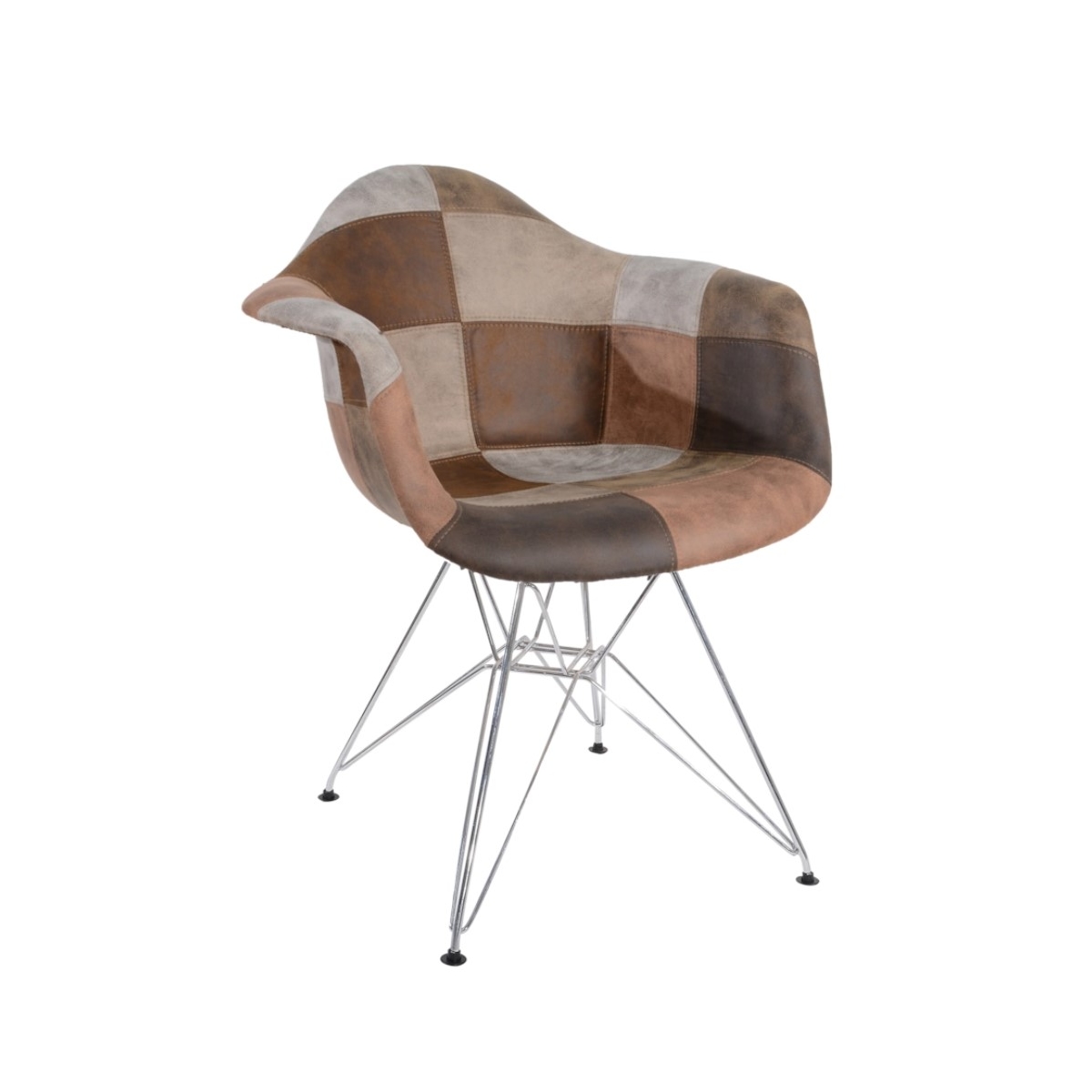 Cadeira Eiffel Com Braços - Base Metal - Assento Patchwork Caramelo