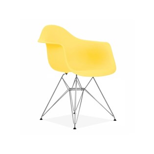 Cadeira Eiffel Com Braços - Base Metal Cromado - Cor Amarela