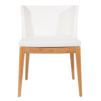 Cadeira Mademoiselle - Base Madeira - Assento PU Branco