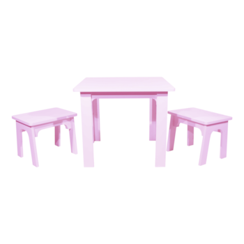 Conjunto Infantil Mesa e Bancos Beija Flor - Cor Rosa Clara