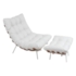Poltrona Costela com Puff - Couro Natural - Cor Branca
